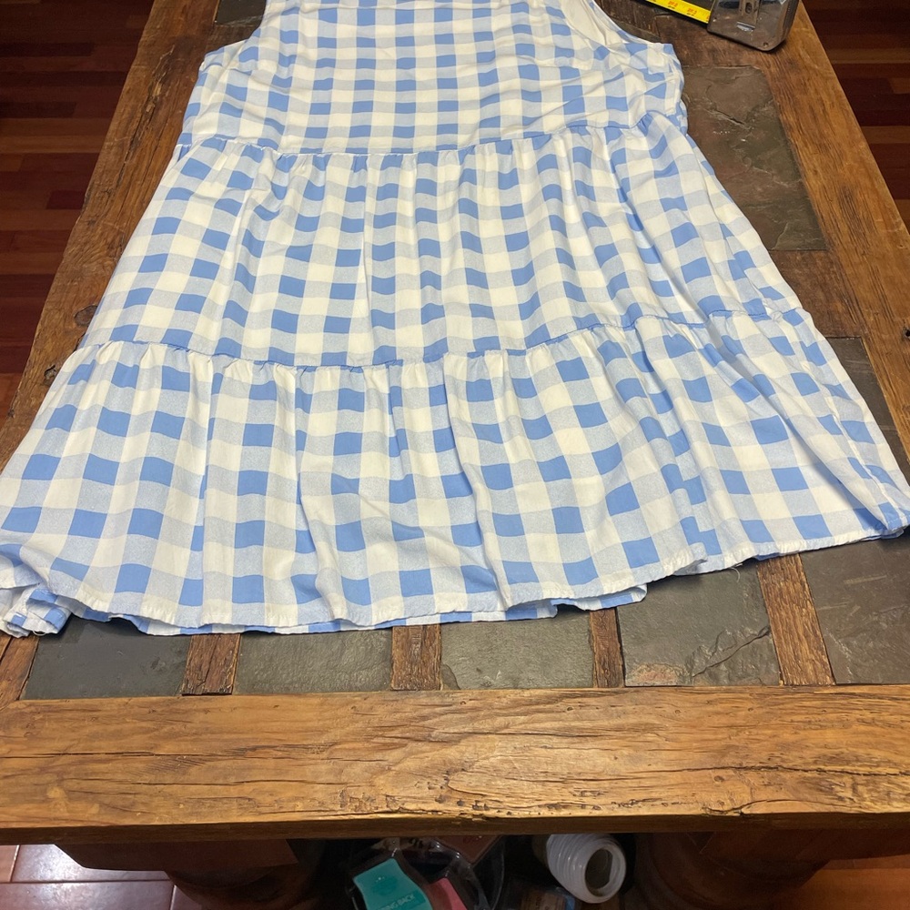 Chic Blue and White Gingham Midi Dress